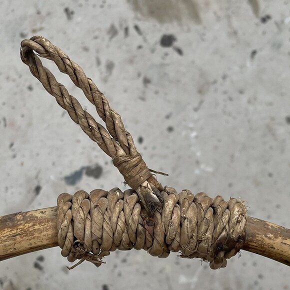 Vintage MCM Wicker Hanging Basket Bentwood Bamboo Structural Handle Large - Picture 7 of 7